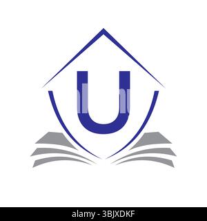 Education Logo On Letter U Concept With Book Symbol Vector Template Stock Vector