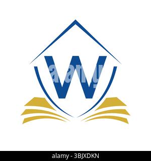 Education Logo On Letter W Concept With Book Symbol Vector Template Stock Vector