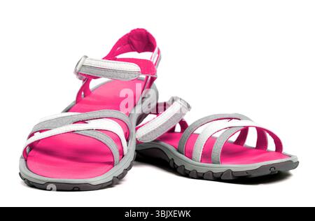 Pair of women summer sandals isolated on white with shadow Stock Photo