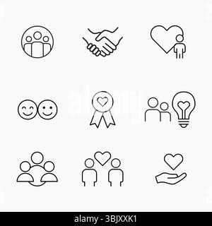 Minimalist Outline Icons for Friendship and Connection Concepts, Perfect for web, apps and social design themes, vector illustration Stock Vector