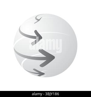 An abstract 3d sphere design with directional arrows sweeping across its surface, symbolizing digital flow, data movement, or global connectivity on a Stock Vector