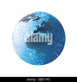A stylized globe vector icon with glowing white dots and a subtle blue gradient on a white background. The Earth map design suggests global connectivi Stock Vector