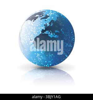 A stylized globe vector with glowing white dots and a subtle blue gradient on a white background. The Earth map design suggests global connectivity, d Stock Vector