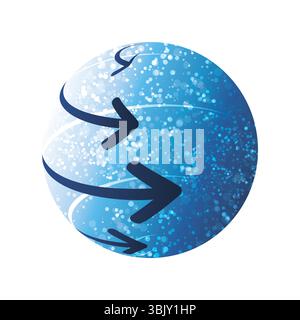 An abstract 3d glittering spinning sphere design with and directional arrows sweeping across its surface, symbolizing digital flow, data movement, or Stock Vector