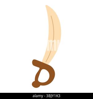 Flat style saber with brown handle and curved light blade perfect for games or learning projects Stock Vector