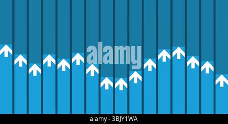 An abstract vector graphic depicting upward trends with a series of blue, vertical bars of varying heights, symbolizing growth, data, or market progre Stock Vector