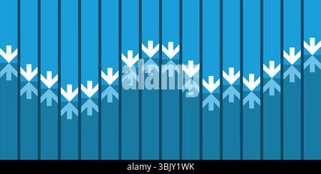 Modern abstract background with certical blue bars and white down-pointing arrows, ideal for business presentations, infographics, highlighting cause- Stock Vector