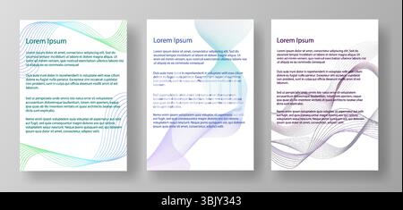 Three A4 letter mockup templates featuring lorem ipsum text. The documents are displayed on a light gray background. Concept of document layout design Stock Vector