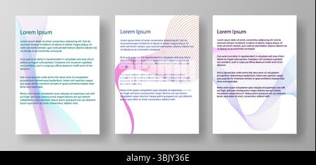 Three A4 letter mockup templates featuring lorem ipsum text. The documents are displayed on a light gray background. Concept of document layout design Stock Vector