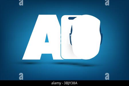 AI, MI, Deep Learning and Future Technology Concept Design with Artificial Intelligence Acronym Label, Mobile Phone and Robot Head - Concept For Web a Stock Vector
