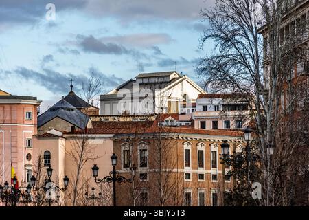 Picturesque Madrid skyline showcasing the city architecture and the vibrant atmosphere of Gran Via. Stock Photo