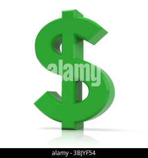 Green dollar sign. US dollar symbol isolated on white background. Stock Photo