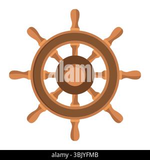 Wooden Ship Steering Wheel Vector Illustration. This vector illustration features a traditional wooden ship steering wheel, commonly known as a helm. Stock Vector