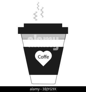Coffee cup icon. Hot drink vector. Label says Coffe. Takeaway black shape. Stock Vector
