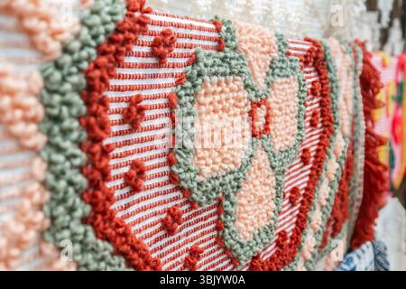 Detail of the unique and colorful embroidery art hand-sewn by Kuna ...