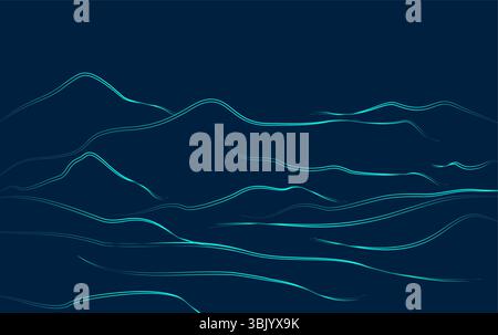 Wavy Blue Lines Abstract Gradient Mountains Lines Landscape Decorative Painting Background Stock Vector