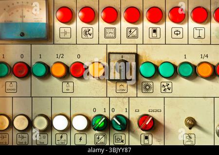 Many big buttons on an industrial board Stock Photo