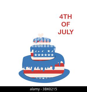 Patriotic fourth of july cake with american flag design for independence day celebration. Stock Vector