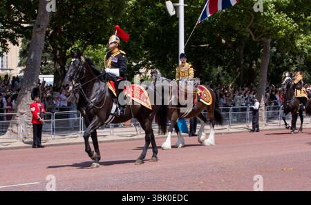 A trooper of the Blues and Royals on guard at Whitehall London Stock Photo