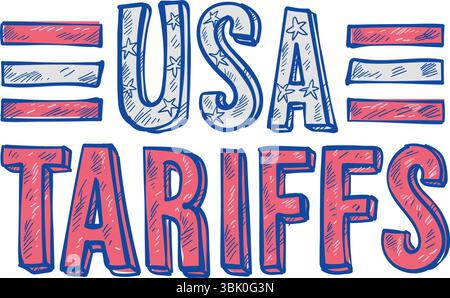 Hand drawn United States Tariffs. doodles vector illustration Stock Vector