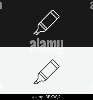 Highlighter Pen on Black and White Backgrounds, Representing Emphasis or Important Information, White Outline Icon Stock Vector