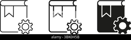 Book With Gear Line and Solid Icon. Knowledge Management, Technical Documentation, And System Configuration Symbol. Educational And Technical Resource Stock Vector