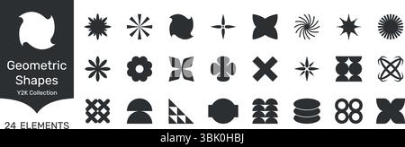 Retro Futuristic Geometric Y2K Decorative Shape Motifs Solid Icon Set. Retro Futuristic Geometric Y2K Decorative Shape Motifs Silhouette Symbol Stock Vector