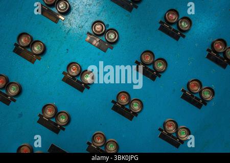 Control panel in old laboratory closeup Stock Photo