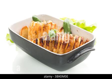 Fragrant country potatoes with lard and crust. Stock Photo