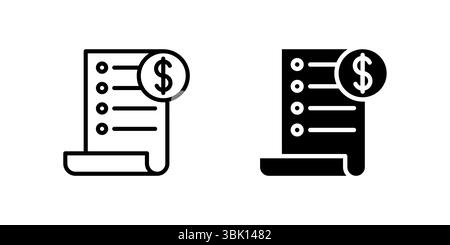 Bill icon set illustrating invoicing, utility payment, and finance documentation in bold glyph style Stock Vector