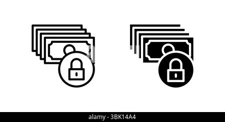 Secure icon set with locked bills stack representing protected financial data and privacy Stock Vector