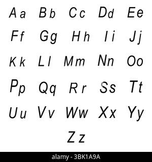 Slanted font sample. Clean italic alphabet. Rounded typeface chart. Vector letter form. Stock Vector