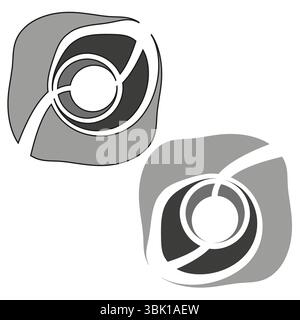 Looped flower symbol. Multicolor abstract petals. Black background design. Vector curved shape. Stock Vector