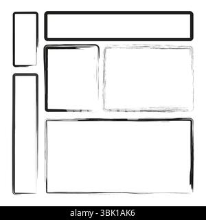 Rectangular frame icons. Hand drawn shapes. Black vector contour. Abstract border set. Stock Vector