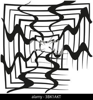 Abstract maze shape. Black white vector. Chaotic square structure. Sharp contrast. Stock Vector