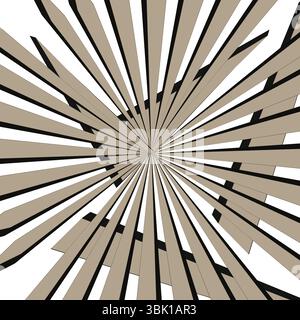 Starburst stripe shape. Beige black vector. Optical radial element. Twisted decorative figure. Stock Vector