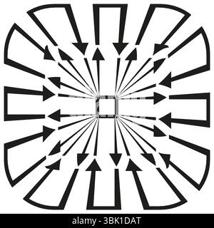 Central arrow focus. Direction burst layout. Abstract pointer icon. Vector symmetry form. Stock Vector