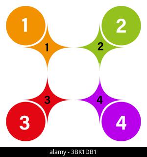 Infographic circle layout. Numbers one two three four. Vector colorful elements. Orange red green purple. Stock Vector