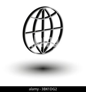World grid icon. Floating globe vector. Shadow base symbol. 3D black structure. Stock Vector