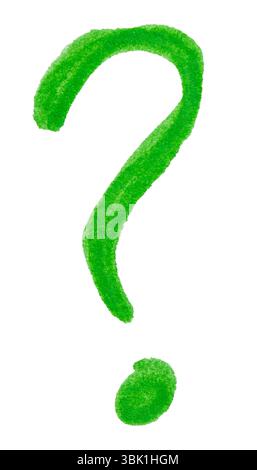 Hand-Drawn Green Question Mark Isolated on White Stock Photo
