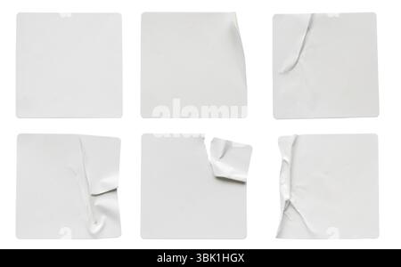Set of Six Isolated White Square Stickers Stock Photo
