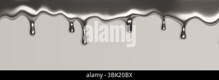 Liquid silver border isolated on background. Vector realistic illustration of molten chrome substance with glossy drops, metallic paint splash, smooth platinum, steel, aluminum frame with blobs Stock Vector