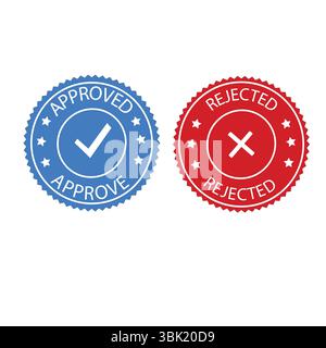 Approved and rejected label sticker icon. Vector illustration approved and rejected stamp sticker red and blue isolated on white background Stock Vector
