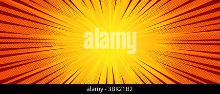 Dynamic anime explosion background with radial comic speed lines and halftone dots - bright burst effect radiating from center for manga panels, action scenes, superhero graphics or retro pop art. Stock Vector
