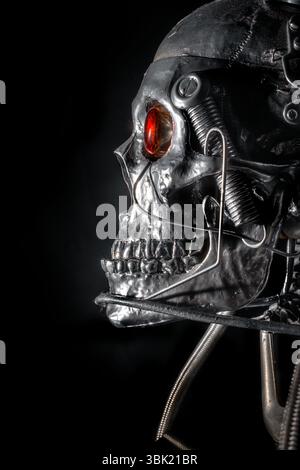 Skull of a human size robot isolated on black Stock Photo