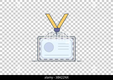 Vector illustration of ID badge with yellow lanyard, profile icon and text lines on transparent background Stock Vector