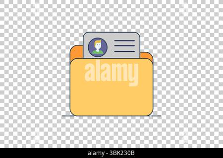 Vector illustration of yellow folder with orange tab and documents showing profile avatar on transparent background Stock Vector