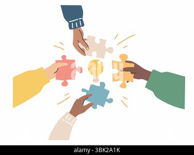 Collaboration in problem solving through puzzle pieces. Vector illustration Stock Vector