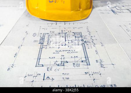 The part of architectural project with helmet Stock Photo