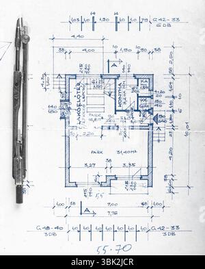 The part of architectural project with bow Stock Photo